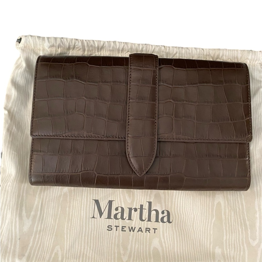 Martha Stewart Dark Brown Leather Crocodile Embossed Clutch Wallet